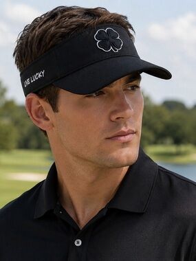Black Clover Live Lucky Golf Visor Hat Black Adjustable Performance Sun Hat